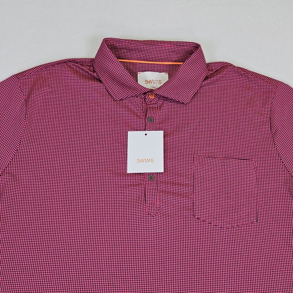 SWIMS Crewart Polo Shirt Mens XXL Pink Micro Check S/S Casual Performance Golf